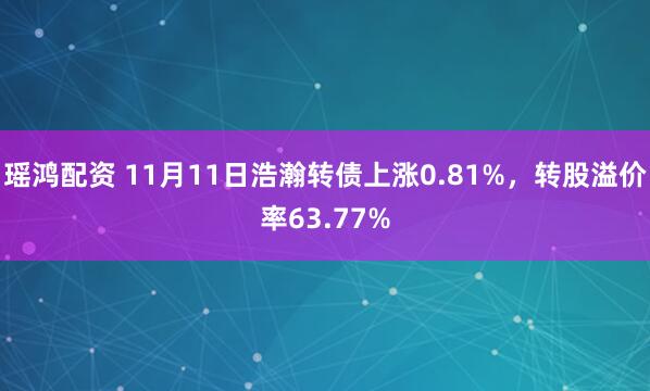 瑶鸿配资 11月11日浩瀚转债上涨0.81%，转股溢价率63.77%